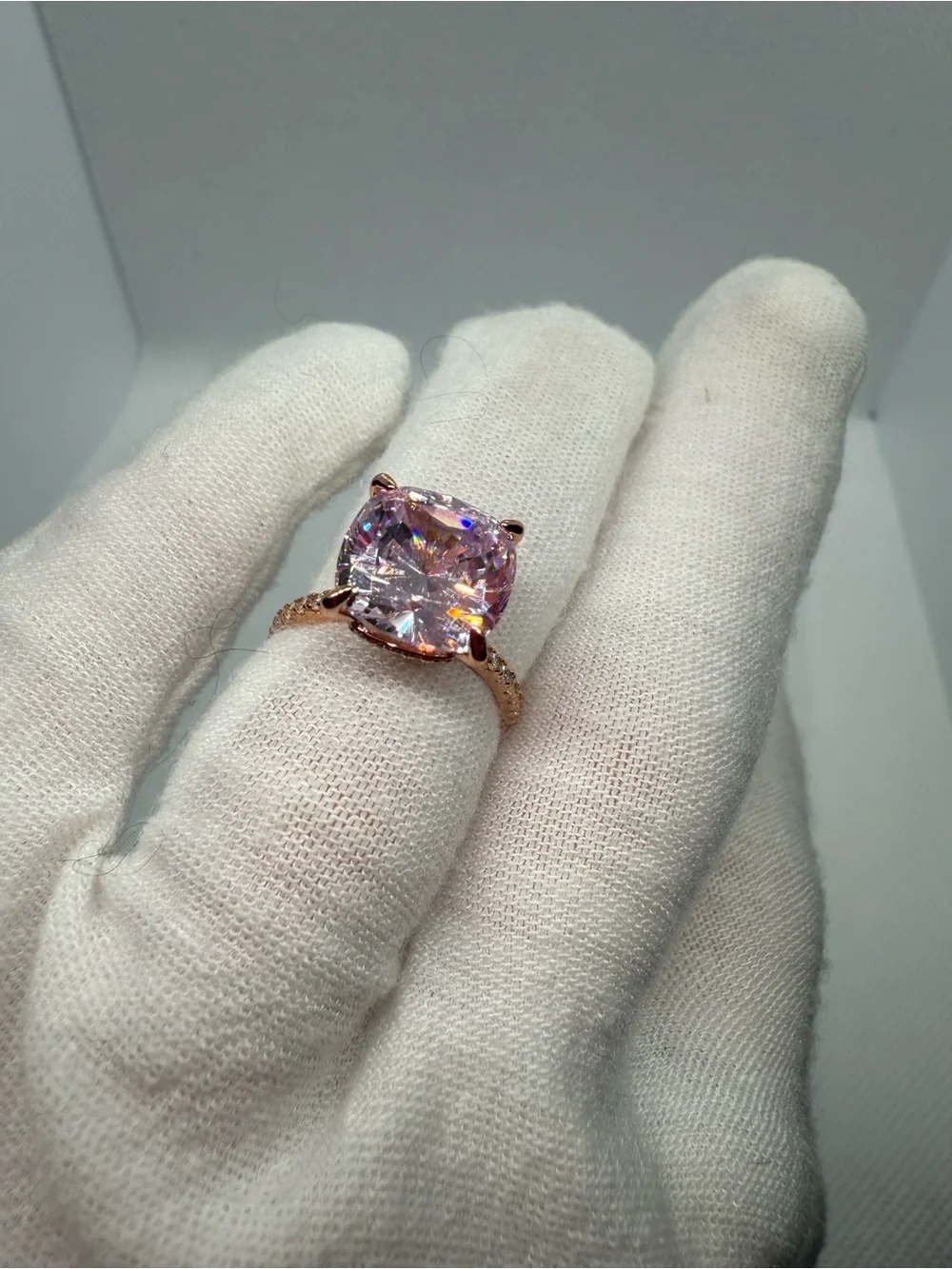 Pink Cushion-Cut Moissanite Ring!